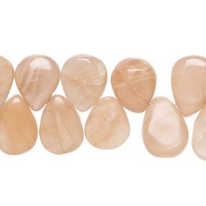 Peach moonstone 1pkg1, hand-cut top-drilled puffed teardrop bead natural 7 inch 11x9mm-16x11mm