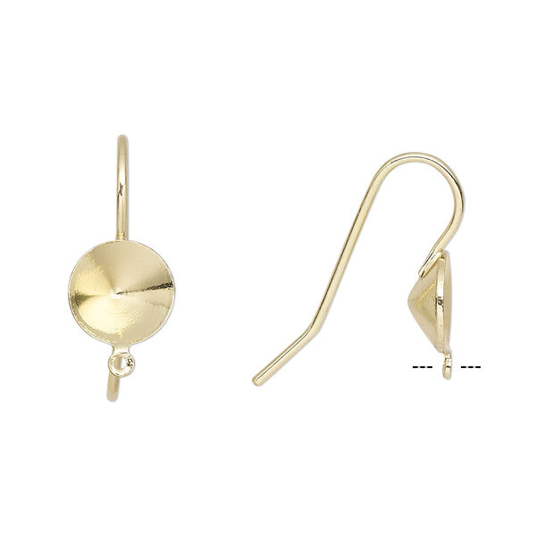 Ear wire, Almost Instant Jewelry®, gold-finished brass, 20mm fishhook with SS39 rivoli glue-in setting and closed loop, 19 gauge. Sold per pkg of 5 pairs. image number 0