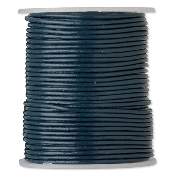 Cord, leather (dyed), dark blue, 1-1.2mm round. Sold per 25-yard spool. image number 0