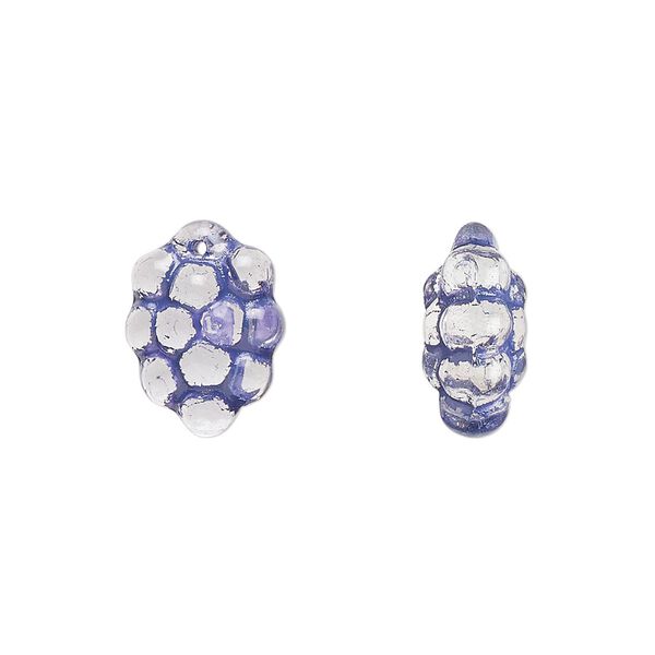 Bead, Preciosa, Czech pressed glass, clear, purple, 16x11mm top-drilled grapes. Sold per pkg of 10. image number 0