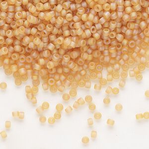 Seed bead, Dyna-Mites™, glass, pkg/1/2kg, #11 round, translucent frosted rainbow amber yellow, (1FAB 11/0 RR).