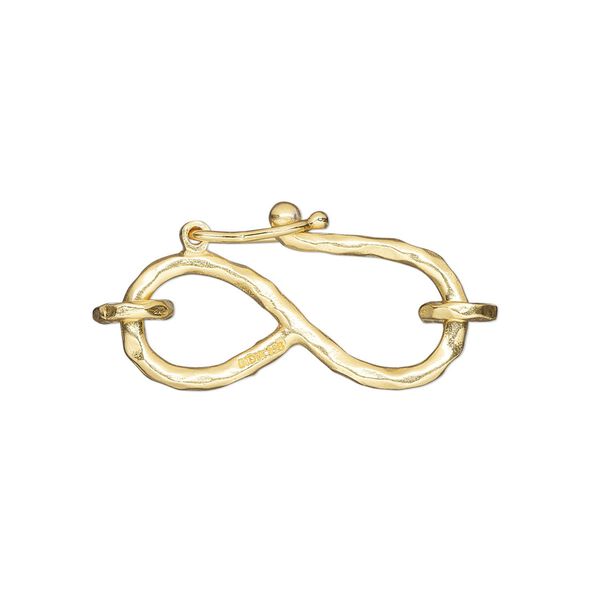 Clasp S-hook 1pkg1 sterling silver, 25x13.5mm hammered / safety latch / 6mm 15 gauge closed jump ring, "vermeil" 1-strand image number 0