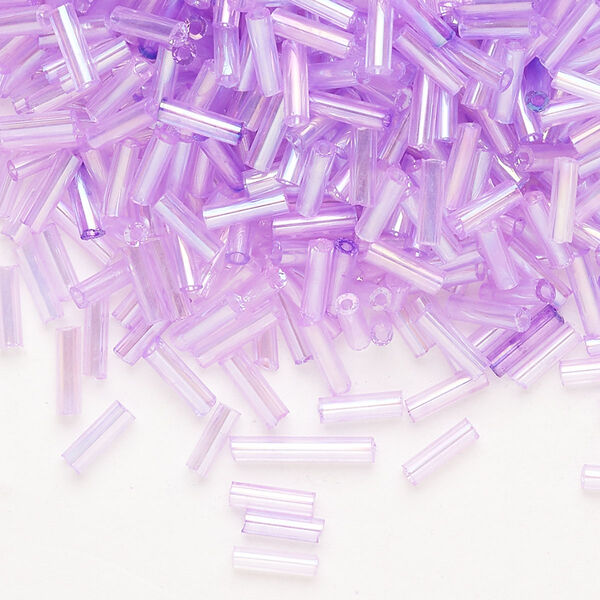 Bead, Ming Tree™, bugle bead, glass, pkg/1/4 pound, 1/4 inch, rainbow dyed color transparent lilac. image number 0