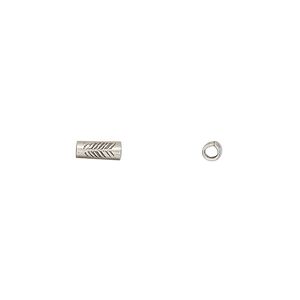 Bead, Hill Tribes, antiqued fine silver, 6x3mm round tube with stamped chevron design. Sold per pkg of 4.