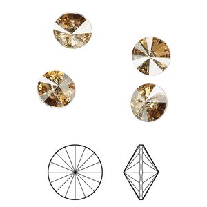 Chaton 8pk crystal golden shadow foil back, Crystal Passions® 8.16-8.41mm rivoli SS39 1122