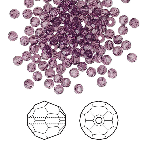 Bead 144pk amethyst, Crystal Passions® 3mm round 5000 image number 0