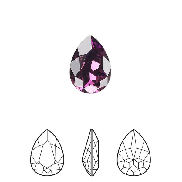 Fancy stone 1pk amethyst foil back, Crystal Passions® 14x10mm pear 4320 image number 0