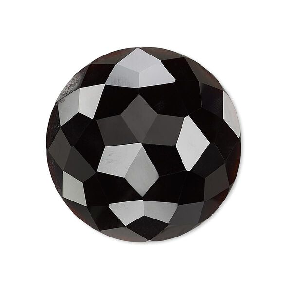 Cabochon, black onyx (dyed), 30mm calibrated cube-cut round, B grade, Mohs hardness 6-1/2 to 7. Sold individually. image number 0