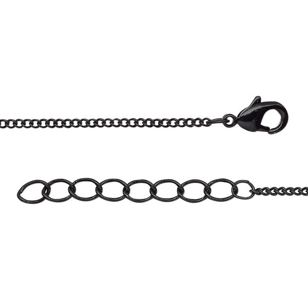Chain, black-finished brass, 1mm curb, 18 inches with 1-1/4 inch extender chain and lobster claw clasp. Sold individually. image number 0
