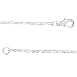 Chain 1pkg1 brass, 1.6mm oval long and short 23 inch / lobster claw clasp, silver finish