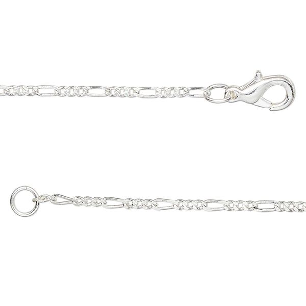 Chain 1pkg1 brass, 1.6mm oval long and short 23 inch / lobster claw clasp, silver finish image number 0