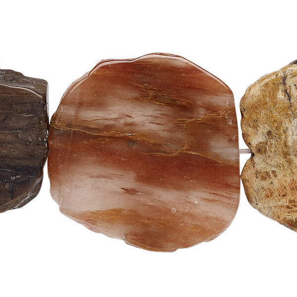 Bead, petrified wood (natural), 20x15mm-30x26mm hand-cut flat freeform, B grade, Mohs hardness 6-1/2 to 7. Sold per 15-1/2" to 16" strand. image number 0
