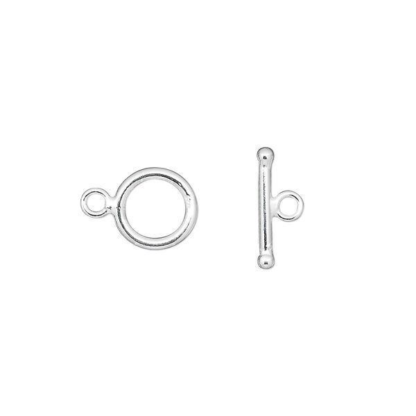 Clasp, toggle, sterling silver, 8.5mm smooth round. Sold per pkg of 2. image number 0
