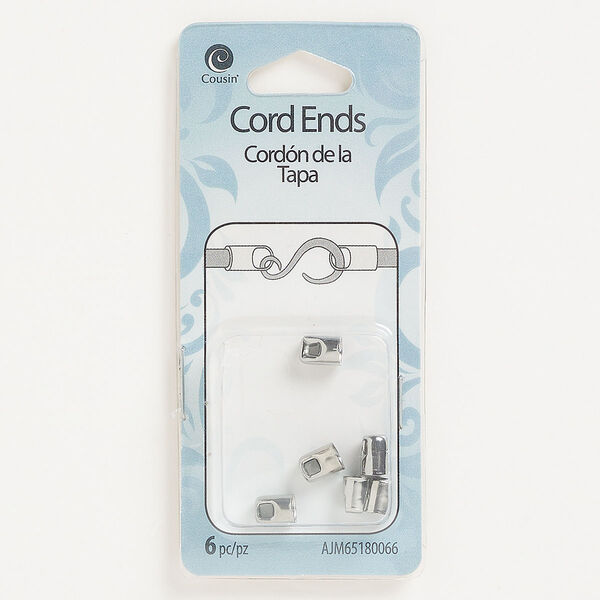 Cord end, glue-in, silver-finished "pewter" (zinc-based alloy), 7x5mm with 4.5mm inside diameter. Sold per pkg of 6. image number 0
