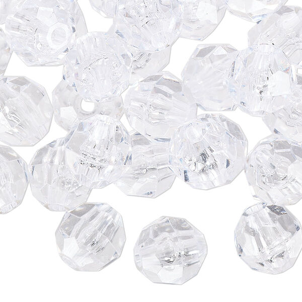 Bead, acrylic, transparent clear, 10mm faceted round. Sold per 100-gram pkg image number 0