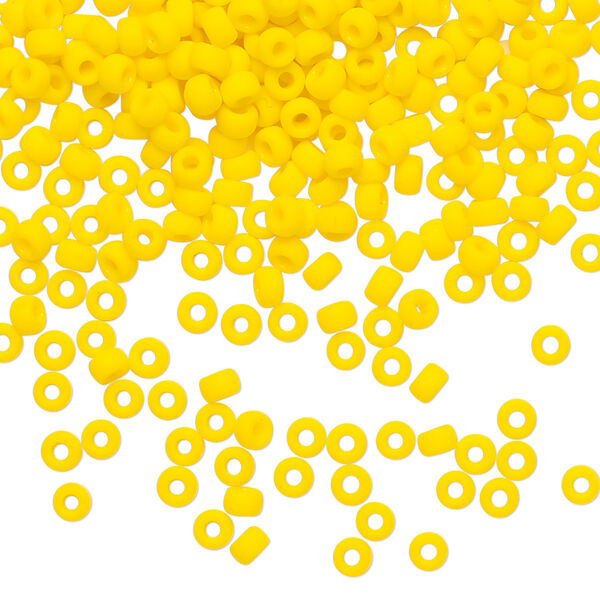 Seed bead, Miyuki, glass, pkg/50g, #8 rocaille, opaque matte canary, (RR-404DF). image number 0