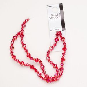 Bead glass 1pk 4x3mm-8x6mm faceted rondelle, translucent red AB 15.5-16 inch