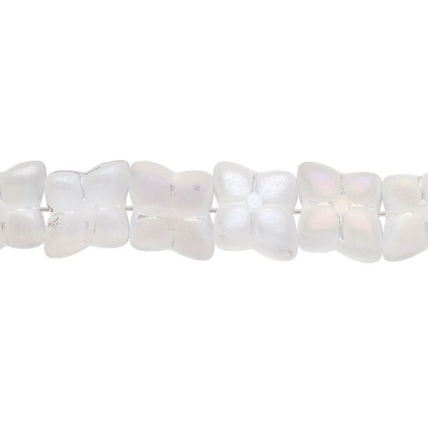Bead, glass, translucent matte clear AB, 9mm flower. Sold per 15-1/2" to 16" strand. image number 0