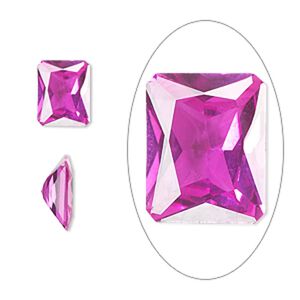 Gem, cubic zirconia, sapphire rose, 10x8mm faceted emerald-cut, Mohs hardness 8-1/2. Sold individually.