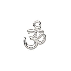 Drop, TierraCast®, white bronze-plated pewter (tin-based alloy), 14x13mm Om symbol. Sold per pkg of 20.