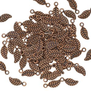 Charm, antique copper-plated brass, 7x3.5mm double-sided leaf. Sold per pkg of 100.