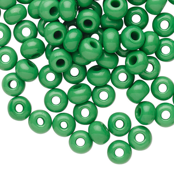 Seed bead, Preciosa Ornela Czech glass, pkg/50g, #2 rocaille, opaque green, (53250). image number 0