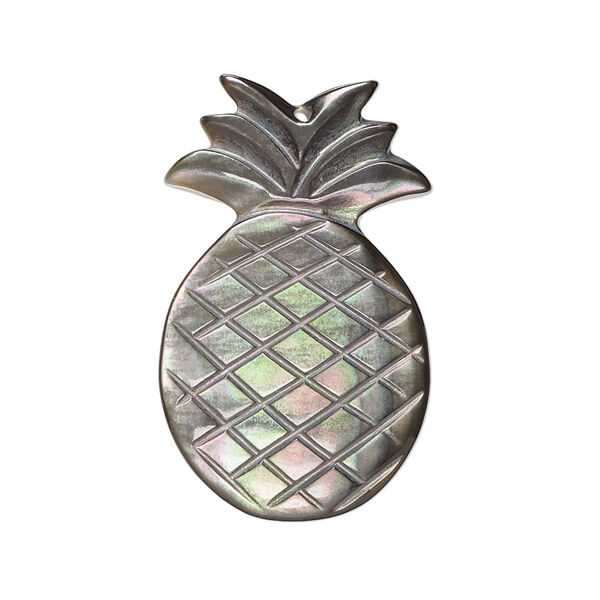 Focal, black lip shell (natural), 32x20mm hand-cut single-sided carved flat pineapple, Mohs hardness 3-1/2. Sold individually. image number 0