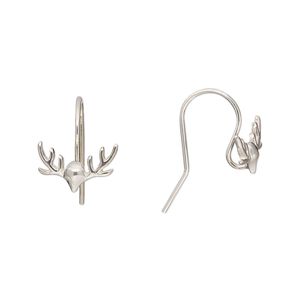Ear wire fishhook 1pkg2 Amoracast® sterling silver, 13mm / 12x8mm antler / open loop, 20 gauge 1 pair