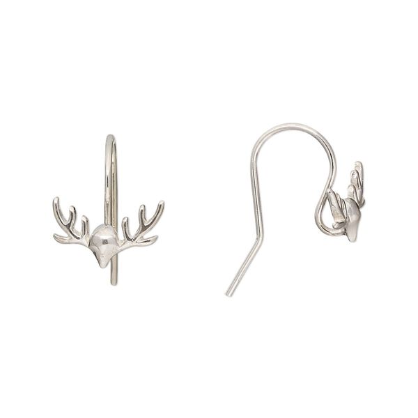 Ear wire fishhook 1pkg2 Amoracast® sterling silver, 13mm / 12x8mm antler / open loop, 20 gauge 1 pair image number 0
