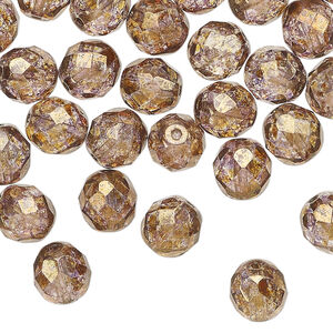 Bead 1pkg50, Czech fire-polished glass, copper luster, 8mm faceted round.