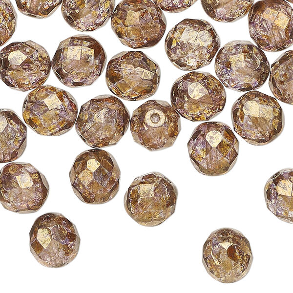 Bead 1pkg50, Czech fire-polished glass, copper luster, 8mm faceted round. image number 0