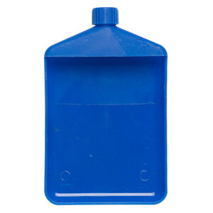 Funnel tray, plastic, blue, 4-1/4 x 3-1/2 inch rectangle with 9.5mm funnel tube with twist-off cap. Sold individually.