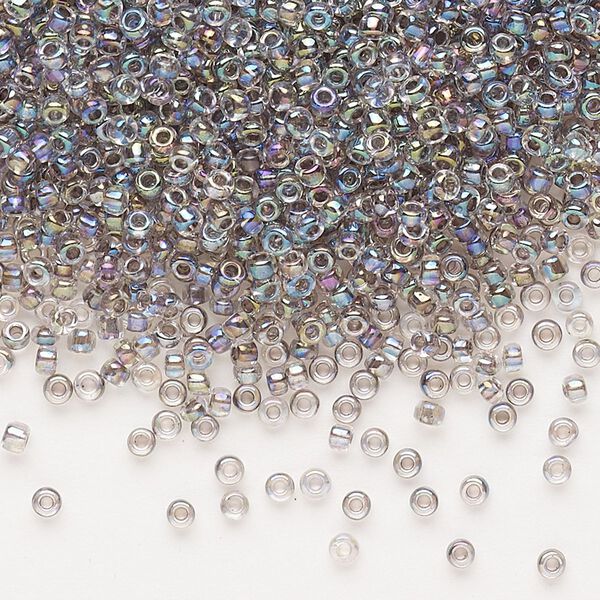 Seed bead, Dyna-Mites™, glass, pkg/40g, #11 round, translucent inside dyed color rainbow peacock, (323 11/0 RR). image number 0