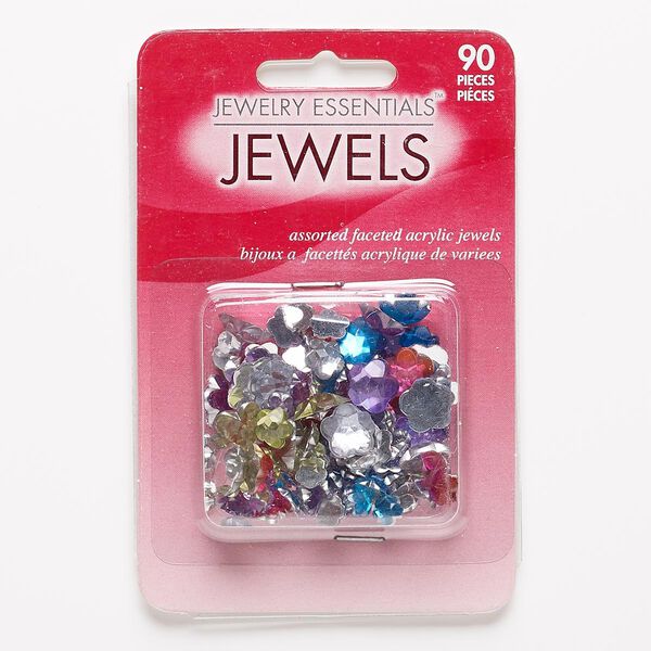 Flat back mix, acrylic, mixed colors, 6x6mm-12x12mm faceted flower. Sold per pkg of 90. image number 0