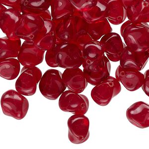 Bead, Czech pressed glass, translucent red, 9x8mm pinched round. Sold per 2-ounce pkg, approximately 85 beads.