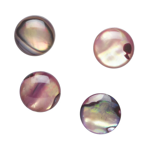 Cabochon, paua shell (coated / dyed) 1pkg4, purple bronze, 12mm calibrated round. image number 0
