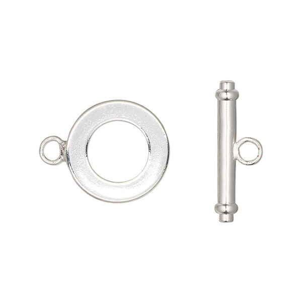 Clasp, toggle, silver-finished brass, 15mm round. Sold per pkg of 100. image number 0