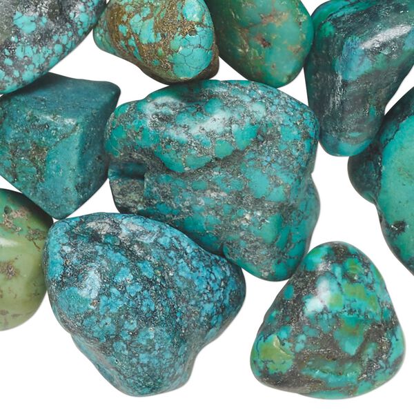 Bead mix, turquoise (dyed/stabilized), small to large nugget, Mohs hardness 5-6. Sold per 1/4 pound pkg, approximately 30 beads. image number 0