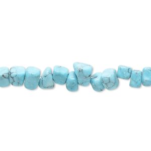 Bead, "turquoise" (resin) (imitation), blue-green, small pebble. Sold per 15-inch strand.