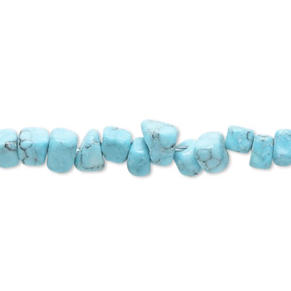 Bead, "turquoise" (resin) (imitation), blue-green, small pebble. Sold per 15-inch strand. image number 0