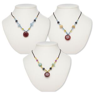 Multi-gemstone / glass / acrylic / nylon 1pkg3, round necklace 20 inch continuous loop mix 24-25mm