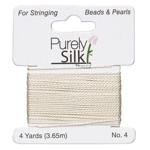 Thread, Purely Silk™, ivory, medium-heavy, size #4, 24-pound test. Sold per 4-yard card.