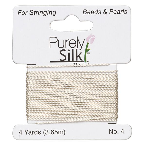 Thread, Purely Silk™, ivory, medium-heavy, size #4, 24-pound test. Sold per 4-yard card. image number 0