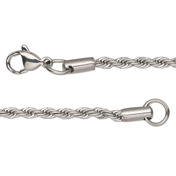 Chain, stainless steel, 3.1mm French rope, 20 inches with lobster claw clasp. Sold individually. image number 0