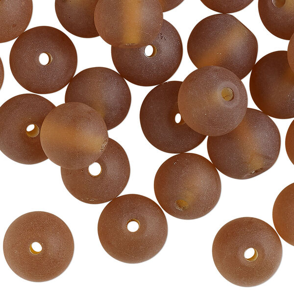Bead, lampworked glass, translucent matte honey, 10mm round. Sold per 2-ounce pkg, approximately 40 beads. image number 0