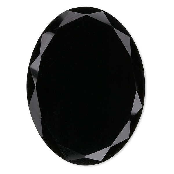 Cabochon, black onyx (dyed), 40x30mm calibrated faceted oval, B grade, Mohs hardness 6-1/2 to 7. Sold individually. image number 0