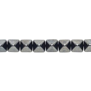 Spacer, Preciosa, Czech pressed glass, opaque hematite, 6x6x7mm 2-strand pyramid, fits up to 3mm bead. Sold per 8-inch strand, approximately 30 spacers.