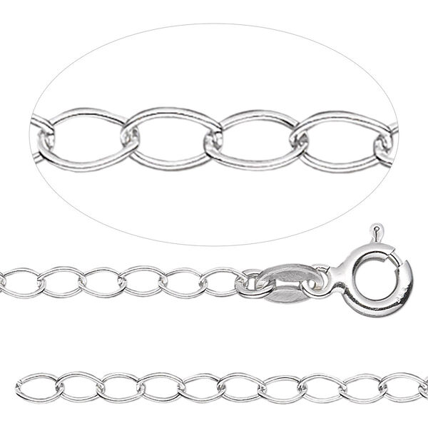 Chain, sterling silver, 2.75mm oval cable, 18 inches with springring clasp. Sold individually. image number 0
