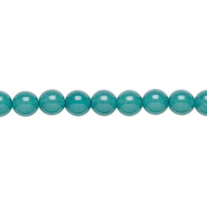Bead, Czech dipped décor glass druk, teal, 6mm round. Sold per 15-1/2" to 16" strand.