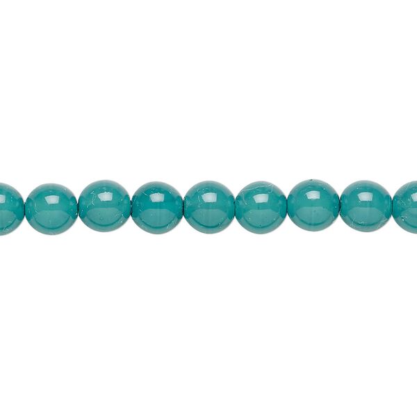 Bead, Czech dipped décor glass druk, teal, 6mm round. Sold per 15-1/2" to 16" strand. image number 0